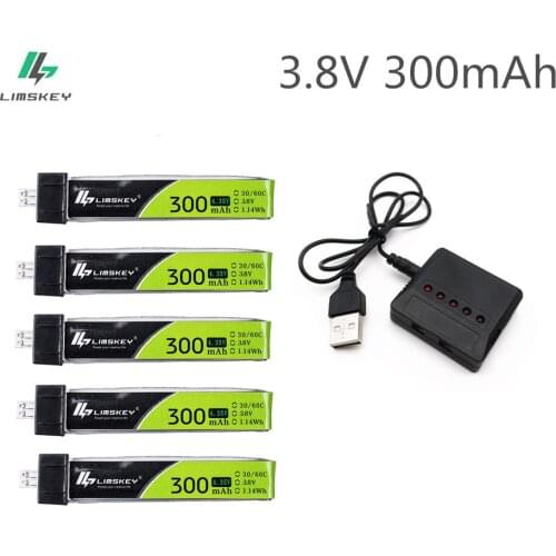 Upgrade Power Limskey 1S HV 3.8V 300mAh 30C 4.35V FPV Lipo Battery and Charger For RC FPV Racing Drone Spare Parts Accessories