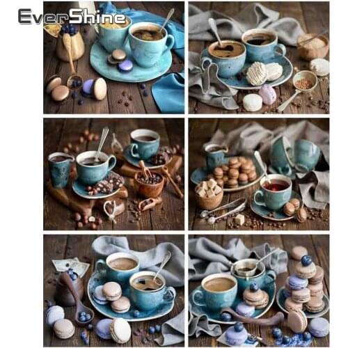 EverShine 5D Diamond Painting Coffee Full Square Diamond Painting Cross Stitch Food Rhinestone Art Picture Kitchen Decor