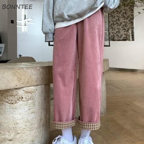 Pants Women Corduroy Korean Style Autumn Cuffs Female Wide Leg Fashion Patchwork Student High Waist All-match Loose Casual New
