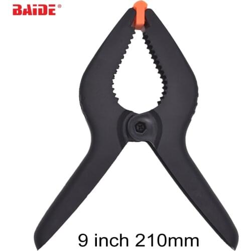 Black 9" inch 210mm Heavy Duty Plastic Nylon Spring Clamps Clip Jaw Opening Craft Photo Clip for DIY Woodw 100pcs/lot