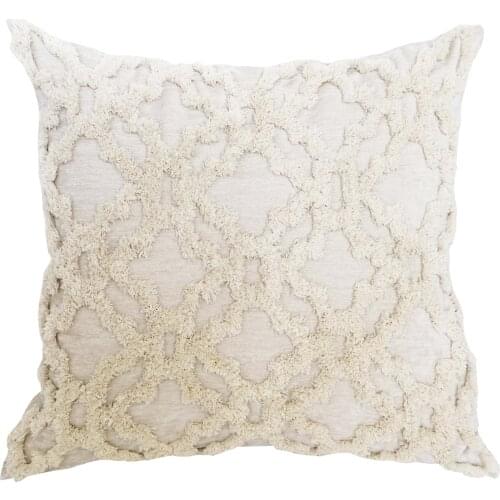 Decorative Soft Fluffy Plush Cute Embroidery Cushion Cover, Solid Tufted Geometric Pillow Case 18x18 Inch Beige