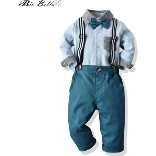 Kids Boy Clothes Set High Quality Baby Boys Clothing Set Wedding Baby Autumn Suits Party Gentleman T-Shirt+Belt Pants+Tie 3Pcs