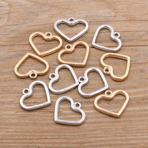 20PCS 17*19MM 2 Color Double-sided Hollow Charms Hearts Pendant Metal Alloy For DIY Necklace Bracelet Earrings Luggage Marking