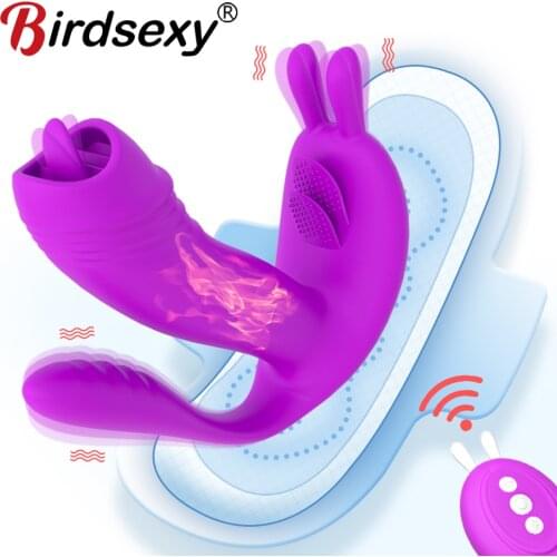 Dildo Vibrator Vagina Tongue Licking Heating Vibrators Wearable Clitoris Stimulator Anal Massage Oral Adult Sex Toys For Women