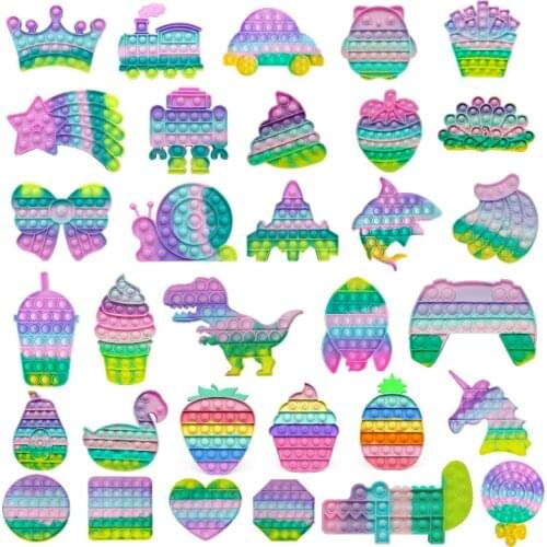 Simple Dimple Fidget Reliver Stress Toy Macaron Color Rainbow Push Bubble Antistress Toys Adults & Children Sensory Toys