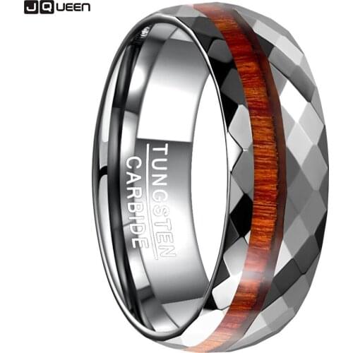 High Quality 8MM Wide Polished Pattern Flower Wood Grain Tungsten Steel Ring Men Wedding Bands Jewelry