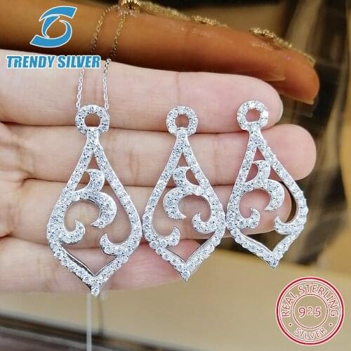 Complete pure 925 sterling silver zirconia clear CZ luxury jewelry set ring earrings for woman pendant necklace trendy design