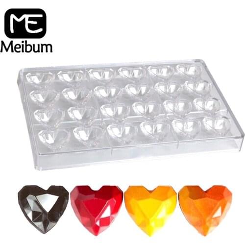 Meibum 24 Cavity Love Heart Diamond Pattern Chocolate Mold Confectionery Baking Tray Child Hard Candy Polycarbonate Mould