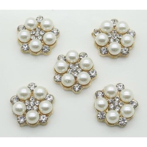 Fashion 10 pcs 15 mm mini flower center buttons pearl embellishment for handmade flower ,flat back rhinestone embellishment