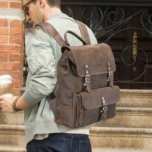 Retro Crazy Horse Leather Mens Backpack Suitable for 13.3-inch Computer Leather Mens Backpack