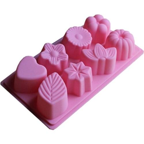 New 8 Even Cake Mould Silicone Candy Chocolate Bakeware Moulds Flower Leaves Soap Snowy Moon Cake Mold Jelly Pudding Molds Tools