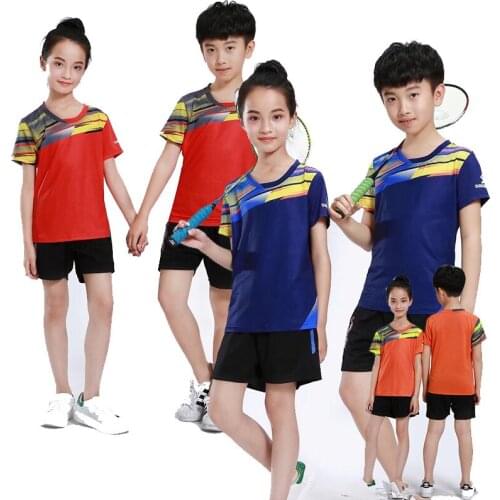 2018 New children badminton set , Boys badminton set , tennis shirt kid , Girl tennis tee shirts, Table T Shirt + Shorts / Skirt