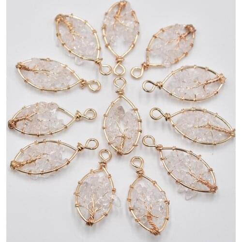Wholesale 12pcs/lot natural stone white crystal Tree of life handmade wire color wire wrapped Pendants for jewelry marking