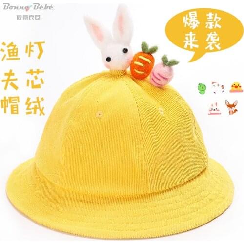 Baby Boy Girls Autumn and Winter Hat Wild Parent-child Corduroy Cartoon Fisherman Hat Thick Warm Cute Rabbit Fox Bean Sprout Cap