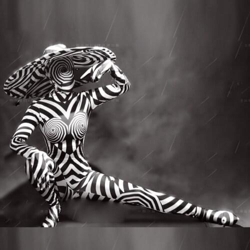 Sexy Ballroom dance costumes women stage show wears dj singer zebra outfit pole dance jumpsuit party bodysuit disco performance