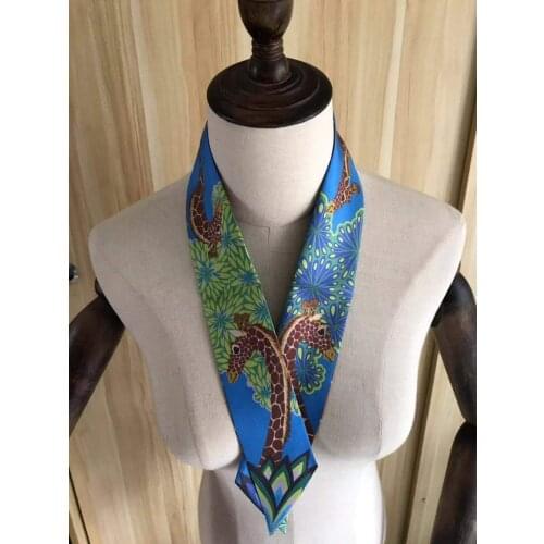 2021 new arrival fashion head band black 100% silk scarf 105*6 cm long shawl twill belt strap for women girl lady