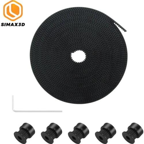 SIMAX3D 5m/lot GT2 Timing Belt + 5pcs Tooth 20mm Bore 5mm Width 6mm Black Timing Pulley + M3 Screwdriver for 3D Printer Parts