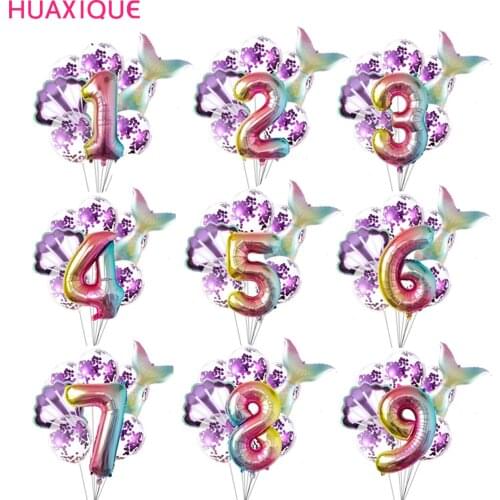8pcs/lot Mermaid Party Balloons 40inch Gradie Number Foil Balloon Kids Birthday Party Decoration Baby Shower Decor Helium Globos
