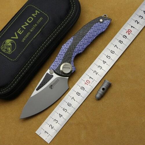 VENOM ARMOUR M390 Blade Titanium CF Flipper Folding Knifes Outdoor Camping Hunting Survival Pocket Kitchen Fruit EDC Tools