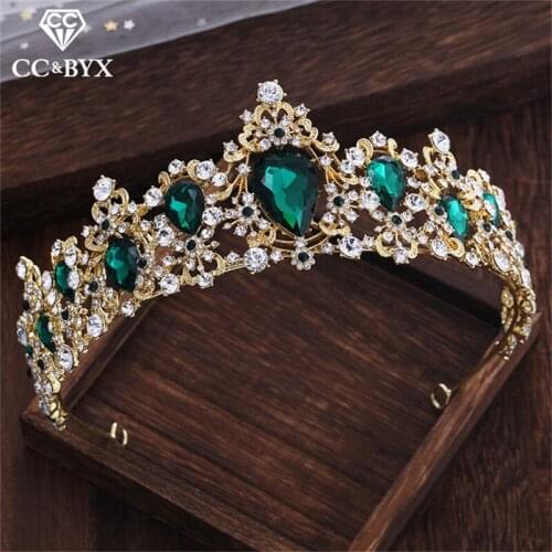 CC wedding jewelry tiaras and crowns hairbands baroque style engagement hair accessories for bridal party beach green cz XY332