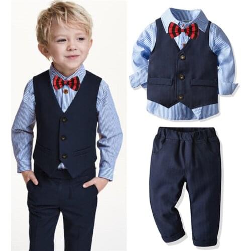 Baby boy gentleman wedding suit vest shirt bow tie 4 piece set baby boy dress flower girl dress show costume banquet formal suit
