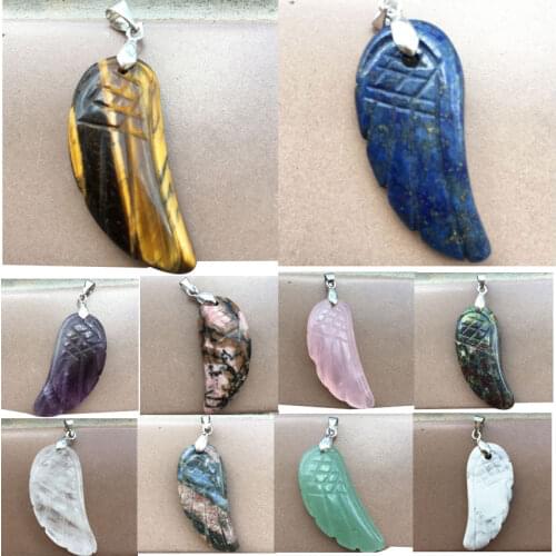Tiger Eye Crystal Aventurine Howlite Lapis Lazuli Jaspe Rhodorite Bloodstone Angel Wing Pendant 1pcs WFH845