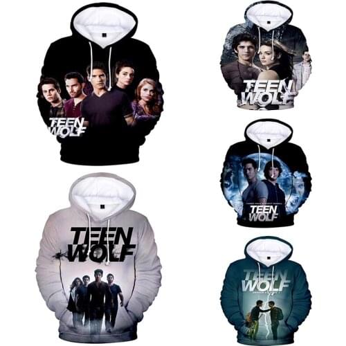 3D Print Teen Wolf Hoodies Pullover Costume Fashion Hip Hop Men /womens Long Sleeve Pocket Homme Hooded Sweatshirts Tops