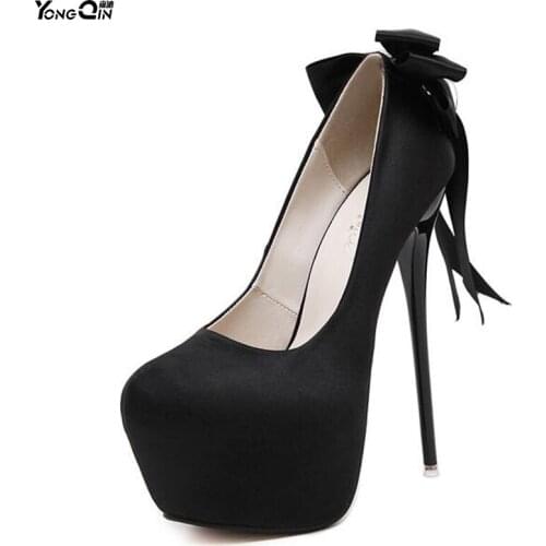 Fashion Ladies Shoes 2017 Sexy Bow Thin Heel 16cm High Heel Peep toe High Heel Womens Pumps Shoes size 34-40