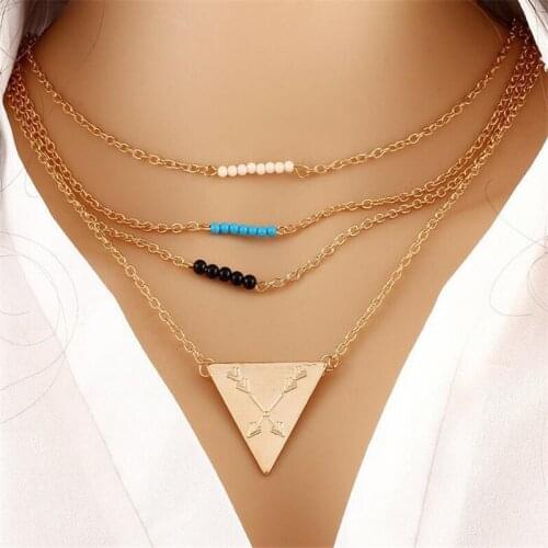 YOUREM gold color tube beads eye necklaces girls gifts three layered triangle necklaces for women chokers alloy nickel free