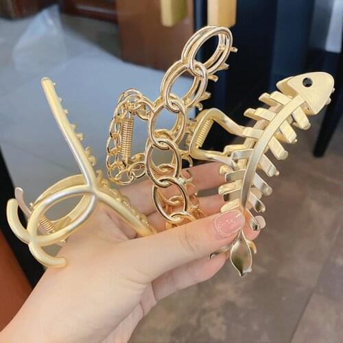 New Gold Fishbone Hair Claw Clip Gold Color Woman Girl Ponytail Clip Hairpin Fashion Barrette Hair Accessories Crab Hair Clip