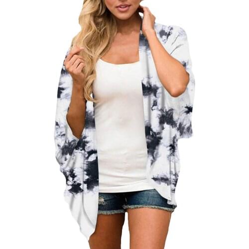 Womens Tie Dye Leopard Print Cardigan Blouse Beach Chiffon Tops Loose Kimono Capes Summer 1/2 Sleeve Beach Cover Up Plus Size