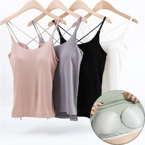 Women Loose Vest Top Breathable Tank Tops Cross Padded Bralette Chest Pad Camisole Feamel Casual Sleeveless Camis