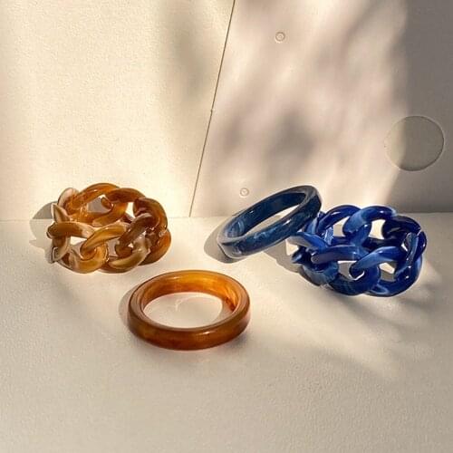 2021 Summer Fashion Colorful Geometric Chain Acrylic Ring Candy Color Irregular Opening Rings for Women Party Finger Jewelry