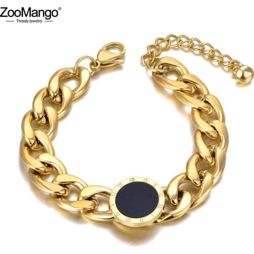 ZooMango Hiphop/Rock 316L Stainless Steel Big Thick Chain Bracelets For Women Roman Numerals Chain Link Bracelet Bangle ZB20171