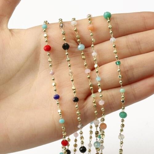 1m/lot Gold Plated Wire Wrapped Rosary Chain Crystal Rondelle Beads Chains for Jewelry Making DIY Bracelet Neckalce Findings