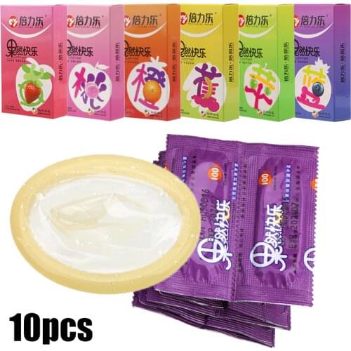 10pcs Lubricated Condoms Natural Rubber Latex Fruit Taste Cock Sleeve Sex Toy for Men Ejaculation Delay Ultra Thin Adult Product
