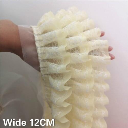 12CM Wide Three Layers 3D Pleated Chiffon Lace Fabric Ruffle Trim Embroidery Ribbon Wedding Dress Fluffy Skirt DIY Sewing Decor