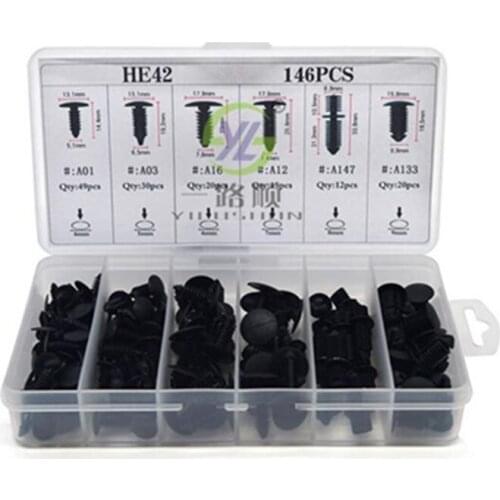 146Pcs 6 kind Car Clips Fender Door Rivet Push Clip White Cars Lined Cover Barbs Rivet Auto Fasteners accessories