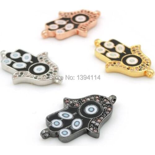 25*17*2mm Micro Pave CZ Of Mixing Colors Hand Connectors Enamelling 5 White Eyes Fit For Men And Women Making Bracelets Jewelry