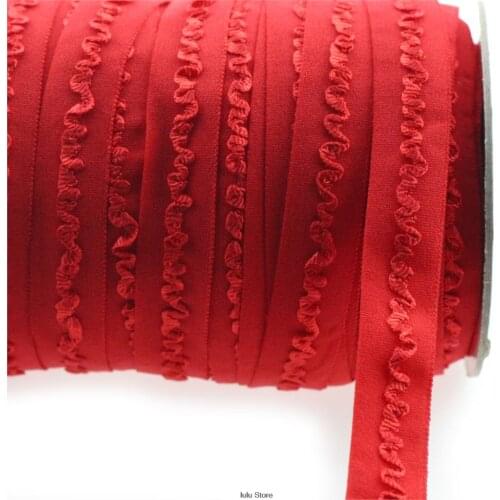 5/8"16mm solid red ruffle fold over elastic ribbon crochet flower band handmade lingerie straps clothing accessories 50 yards