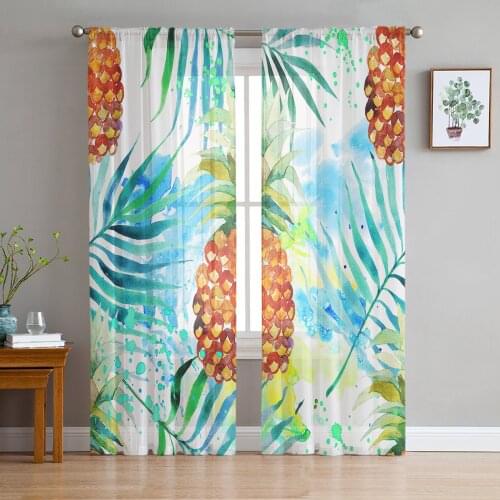 Watercolor Pineapple Fruits Sheer Curtains for Living Room Bedroom Kitchen Tulle for Windows Voile Yarn Curtains for Bedroom