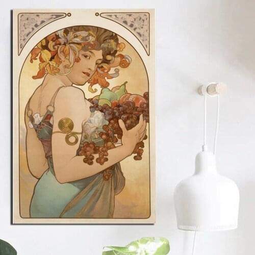 Alphonse Maria Mucha Holding Fruit Canvas Painting Print Living Room Home Decoration Artwork Modern Wall Art Oil Painting Poster