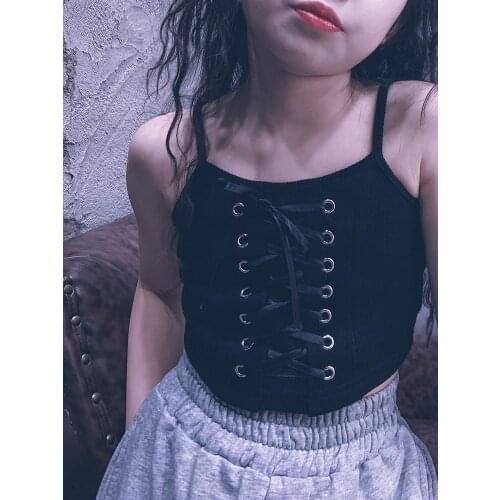 Girls Bandage Tops Summer Baby Fashion Short T-shirt Teens Dance Hiphop Clothes Cotton High Waist Sexy Vest 8 10 12 14 years