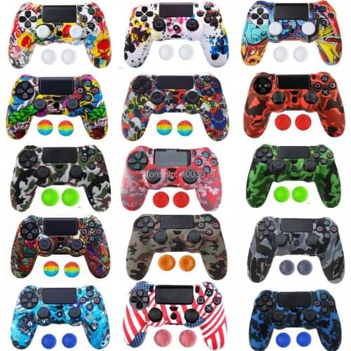 PS4 PS4 SLIM PRO Camouflage Anti-Slip Silicone Case Cover Skin with 2 Thumb Grip Caps for Playstation 4 Dualshock 4 Controller