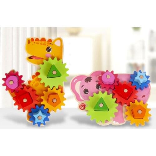 Wooden Animal Gear Building Block Game Teaches Babies Early Intelligence Assembling Geometric Graphics Cognitive Toys