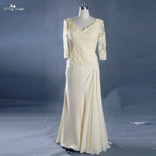 RSE284 Cheap Mother Of The Bride Chiffon A Line Party Yellow V Neck Vestido De Festa De Casamento