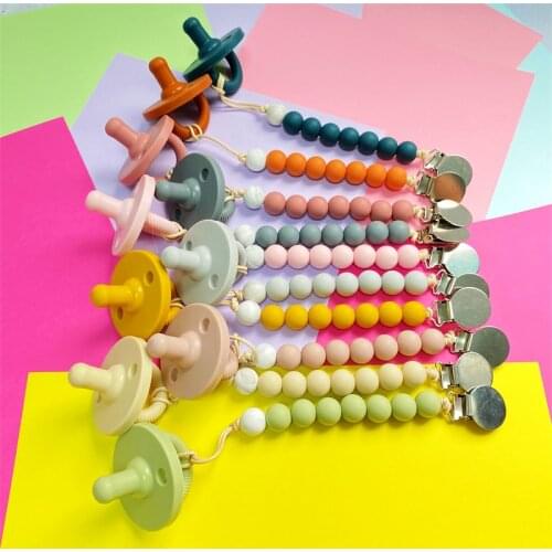 Baby Pacifier Clip Chain Baby Nipple Soft Food Grade Silicone Teether 15mm Beads Handmade Pacifier Chain Teething Soother Chew