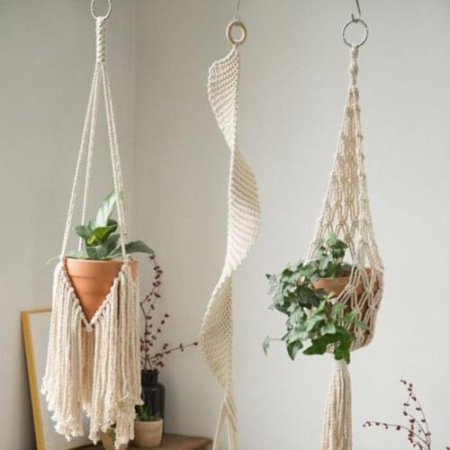Cotton Useful Flower Pots Tapestry Net Bag Eco-Friendly Plant Hanger Breathable for Courtyard