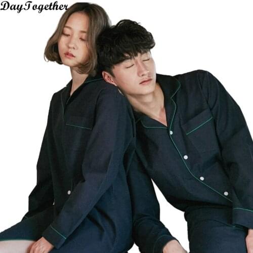 Jos knitted cotton denim blue lovers pajamas cotton long sleeve men leisurewear. Lady pajamas suits