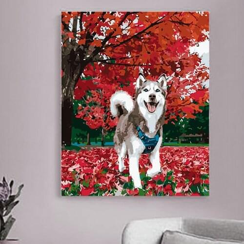 Paint by number Frame Animal Modern Wall Art Decors Door NumbersKits Tekening Canvas Diy Olie Foto Nummers Home Gift dog 40X50